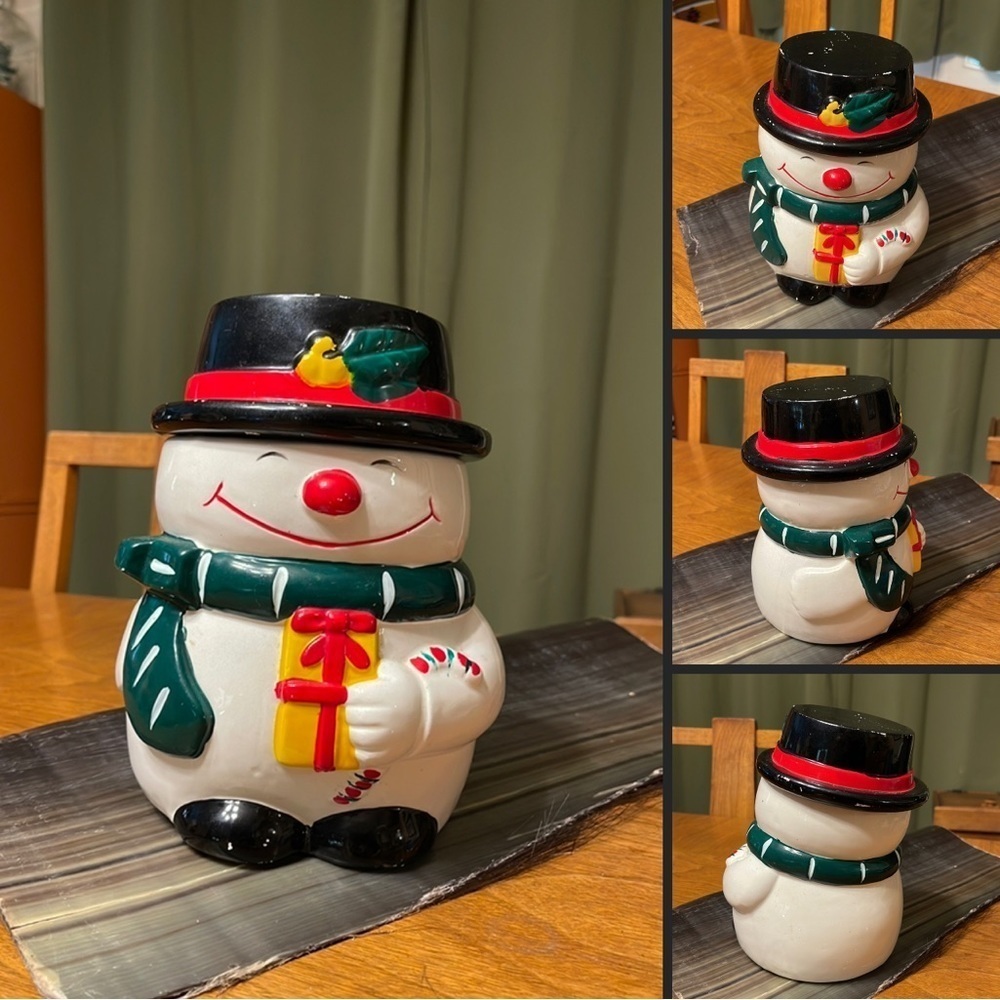Vintage Snowman Cookie Jar Snowman Theme Treat Jar Christmas Jar Snowman Jar